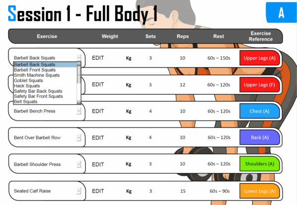 1x per week - beginner weight training program A and B - Image 4